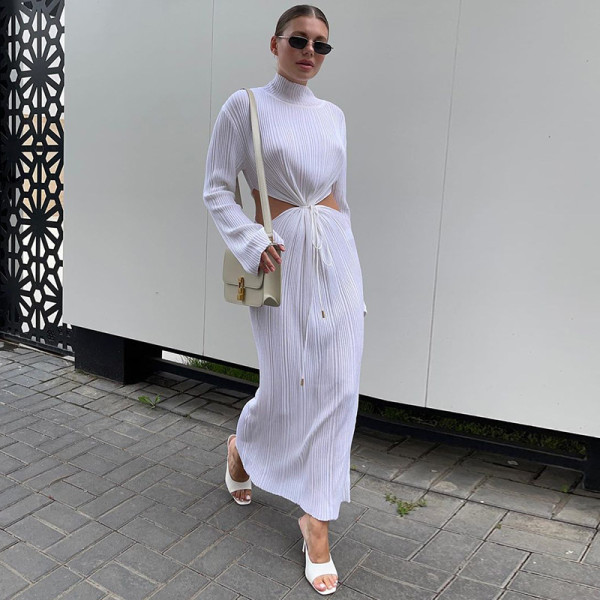 2021 autumn new high-neck hollow long-sleeved long-sleeved dress dress dress HY21376