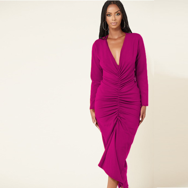 Both sides wear sexy pleated fashion European and American women's dress F116