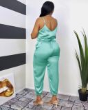 Women's V-neck suspender drawstring trousers sexy solid color jumpsuit L0359