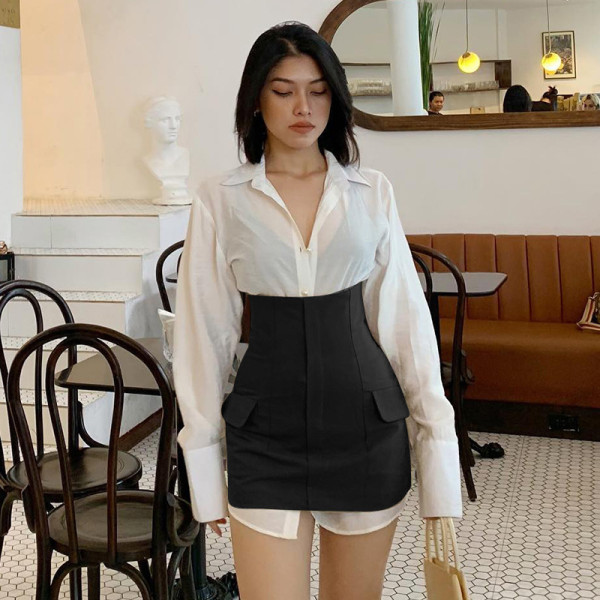 2021 autumn European and American tooling waist simple pocket skirt 213031P