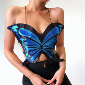 2021 new women's ins sexy halter butterfly print suspender nightclub style top HY21321