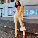 2021 autumn and winter hot product new women's solid color threaded cardigan jumpsuit P186241