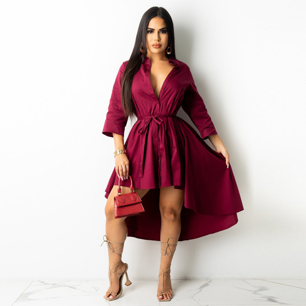Solid color irregular hem sexy fashion women's dress F113