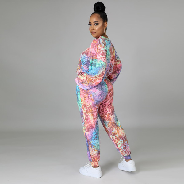 Digital printing color leopard print fashion two-piece women's suit F117-1
