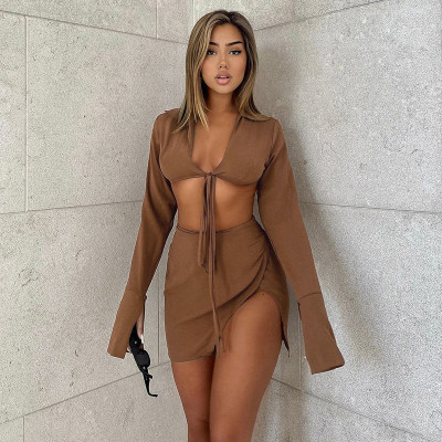2021 autumn and winter hot products new women's open chest lace lapel shirt solid color suit S175920X