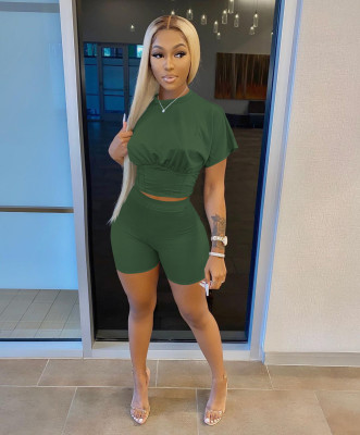 Women's solid color sports waist waist suit fashion casual two-piece suit H0034