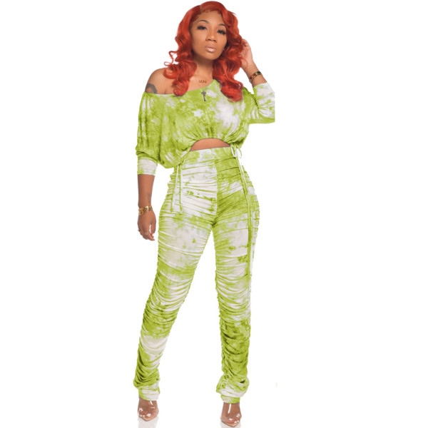 Casual tie-dye printing autumn two-piece suit FZB3176