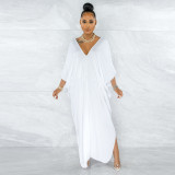 Solid color with sleeves sexy hem slit fashion women's dress F112