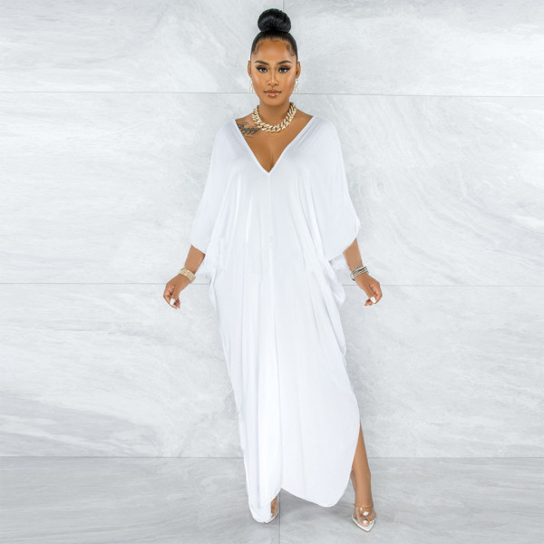 Solid color with sleeves sexy hem slit fashion women's dress F112