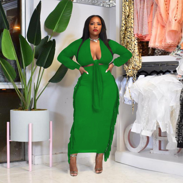New style solid color lace-up side tassels two-piece fashion women's suit F118