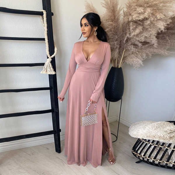 New style hot sale multi-color waist pleated sexy fashion long dress women's dress F139