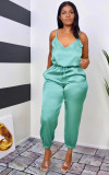 Women's V-neck suspender drawstring trousers sexy solid color jumpsuit L0359