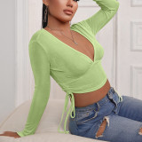 Women's 2021 autumn and winter new INS sexy ultra short cross-over halter long-sleeved top JY21459