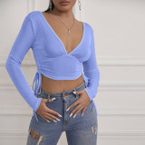 Women's 2021 autumn and winter new INS sexy ultra short cross-over halter long-sleeved top JY21459