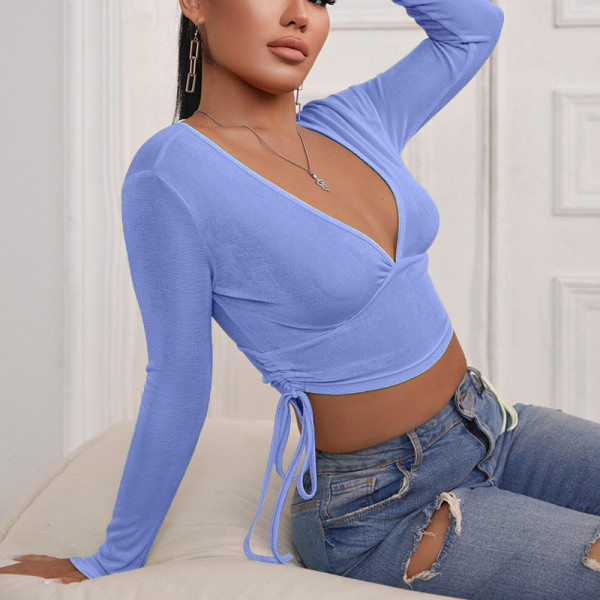 Women's 2021 autumn and winter new INS sexy ultra short cross-over halter long-sleeved top JY21459