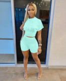 Women's solid color sports waist waist suit fashion casual two-piece suit H0034