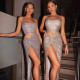 2021 autumn and winter hot product new beveled slit long skirt suspender vest sequin suit S186158G