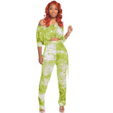 Casual tie-dye printing autumn two-piece suit FZB3176