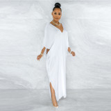 Solid color with sleeves sexy hem slit fashion women's dress F112