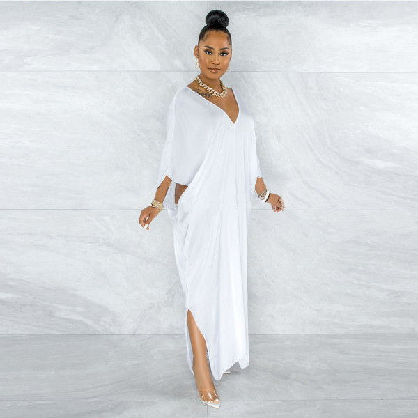 Solid color with sleeves sexy hem slit fashion women's dress F112
