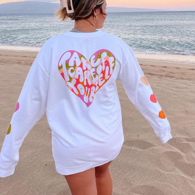 2021 Fall/Winter Explosive New Women's Heart-shaped Printed Loose Sweater T186201G
