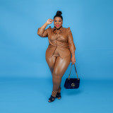 Pure color leather fashion sexy plus size women's two-piece suit F098