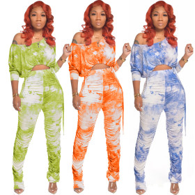 Casual tie-dye printing autumn two-piece suit FZB3176