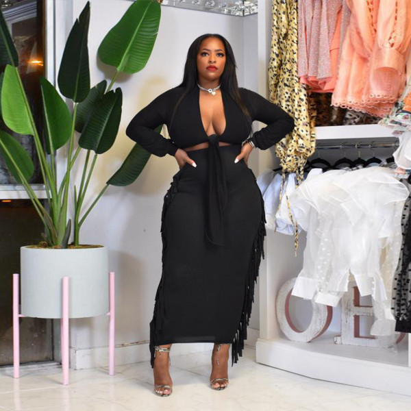 New style solid color lace-up side tassels two-piece fashion women's suit F118