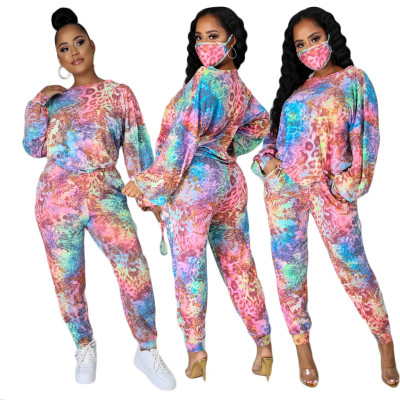 Digital printing color leopard print fashion two-piece women's suit F117-1