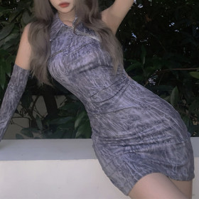 2021 Fall/Winter Explosive Zipper Polo Collar Independent Sleeve Camouflage Dress D186162H