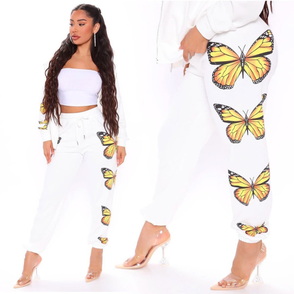Autumn cross-border women's clothing butterfly print casual pants European and American loose track pants FFD1137