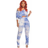 Casual tie-dye printing autumn two-piece suit FZB3176