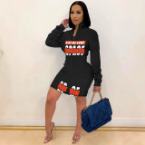 New printed zipper sweater winter dress D8068