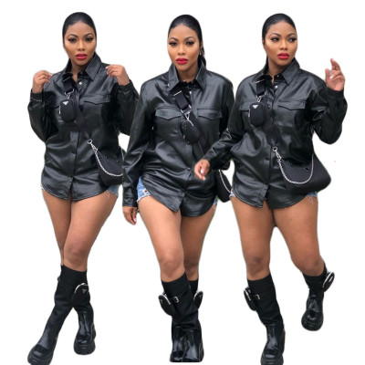 Explosive style leather cardigan fashion women's top F129
