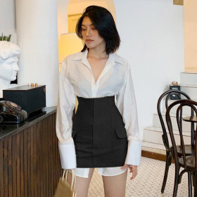2021 autumn European and American tooling waist simple pocket skirt 213031P