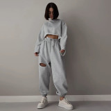 Street hot girl wind hole sweatpants women loose and thin elastic casual pants high-waist straight-leg pants QY21454