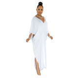 Solid color with sleeves sexy hem slit fashion women's dress F112