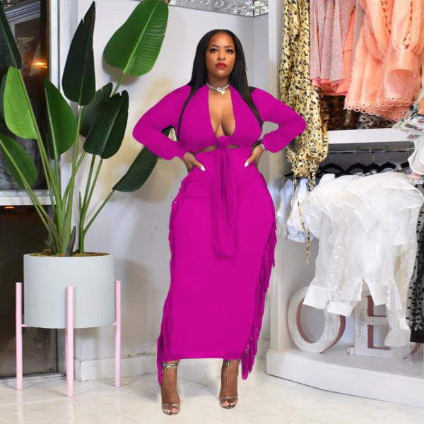 New style solid color lace-up side tassels two-piece fashion women's suit F118