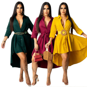 Solid color irregular hem sexy fashion women's dress F113