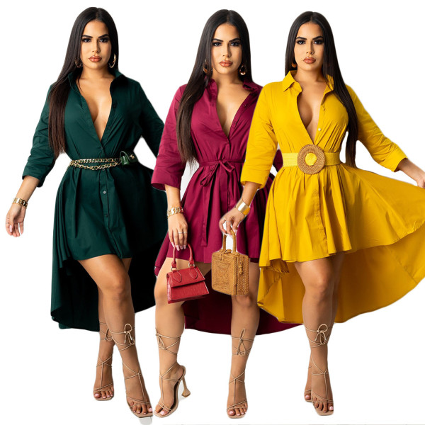 Solid color irregular hem sexy fashion women's dress F113