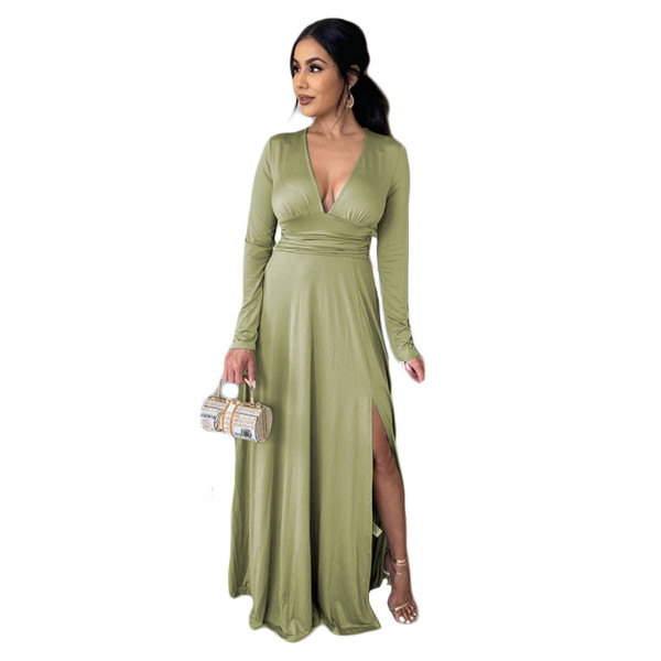 New style hot sale multi-color waist pleated sexy fashion long dress women's dress F139