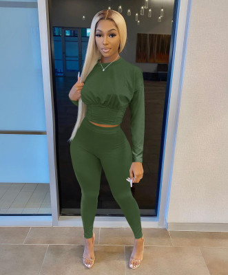 Women's solid color sports waist waist suit fashion casual two-piece suit H0119