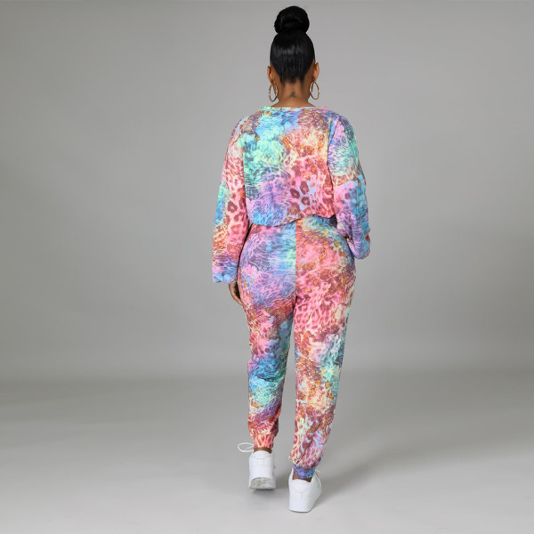 Digital printing color leopard print fashion two-piece women's suit F117-1