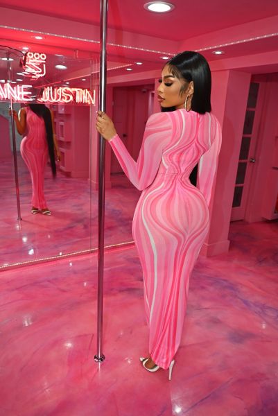Autumn new style mesh perspective corrugated printing sexy dress Q21Y963
