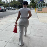 Fashion women's 2021 autumn new solid color high waist casual sports trousers wide leg trousers K21PT525
