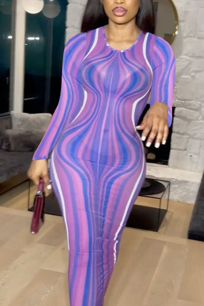 Autumn new style mesh perspective corrugated printing sexy dress Q21Y963