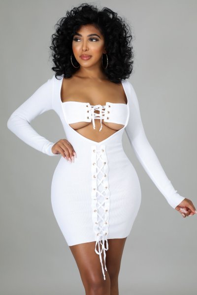 Autumn new style thread eyelet lace slim sexy dress Q21W965