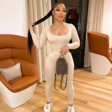 Women's autumn new solid color low-cut long-sleeved one-piece high-waist tight trousers suit women K21ST521