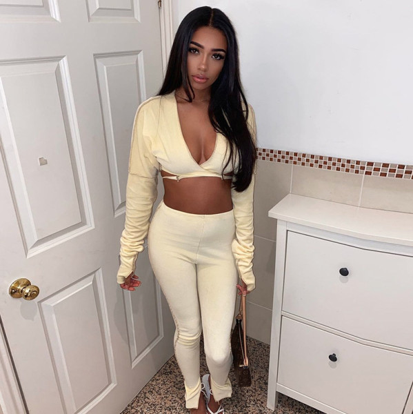 Women's Fall 2021 New Tie Tie Long Sleeve T-shirt Tight Fit Pants Suit K21ST540
