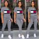 Women's sports suit letter offset short-sleeved trousers QY5088